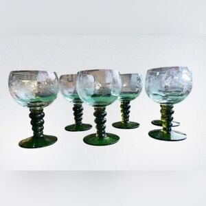 Roemer Rhein Cordial Glasses Stemware Sage Olive Green Stem 4.5” Tall Set Of‎ 5